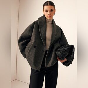 Commense Tweed Pockets Loose Pea Coat in Grey Size XS NWT